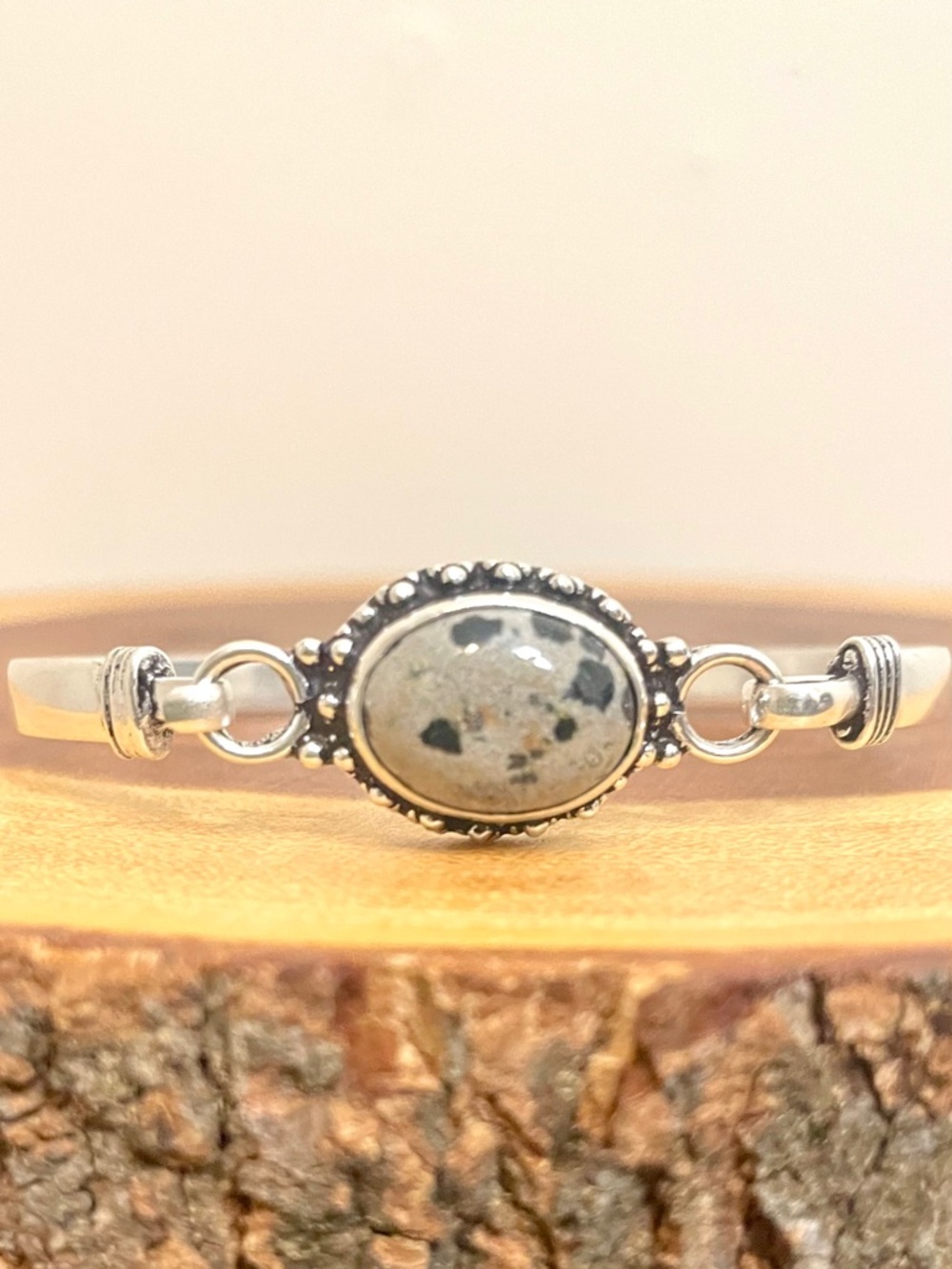 Dalmatian Jasper Oval Cuff Bangle Bracelet in 925 Silver Plated NWOT Fall